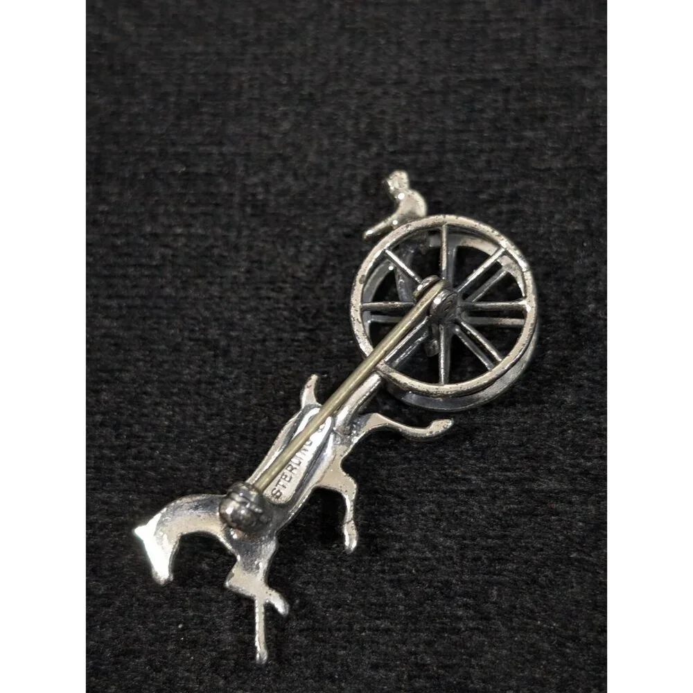VTG Dancraft Felch Co Sterling Silver 925 Horse Racing Chariot‎ Brooch Pin 1.5
